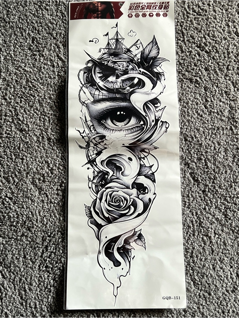 Black and White Surreal Eye & Rose Temporary Tattoo
